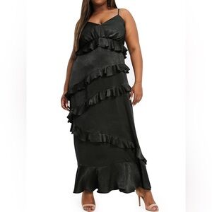 Plus Size Satin Maxi Dress for Women All Over Ruffle Cami Dresses
